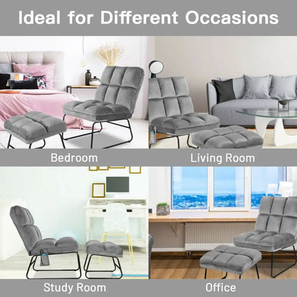 Massage Chair Velvet Accent Sofa Chair with Ottoman and Remote Control - Gray - Gray - Recliners