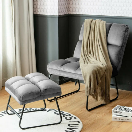 Massage Chair Velvet Accent Sofa Chair with Ottoman and Remote Control - Gray - Gray - Recliners