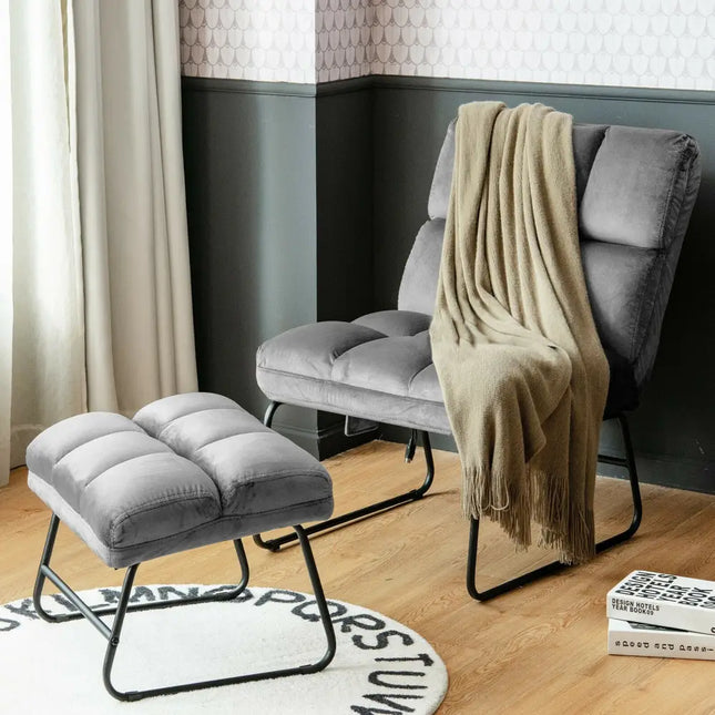 Massage Chair Velvet Accent Sofa Chair with Ottoman and Remote Control - Gray - Gray - Recliners