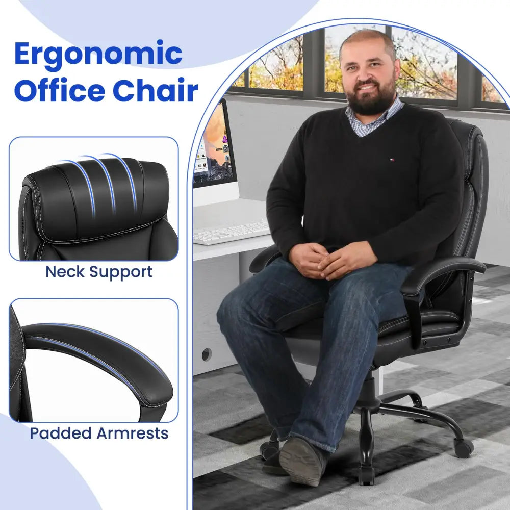 Massage Executive Office Chair with 6 Vibrating Points-Black - Black - Big and Tall Chairs