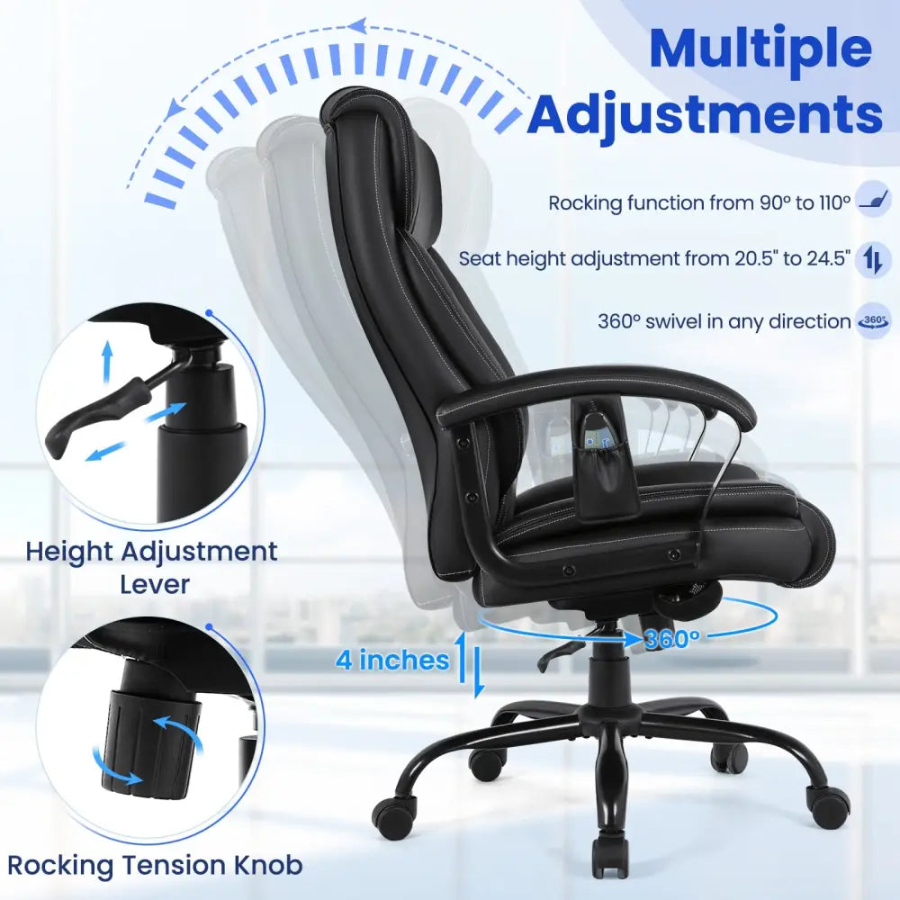 Massage Executive Office Chair with 6 Vibrating Points-Black - Black - Big and Tall Chairs