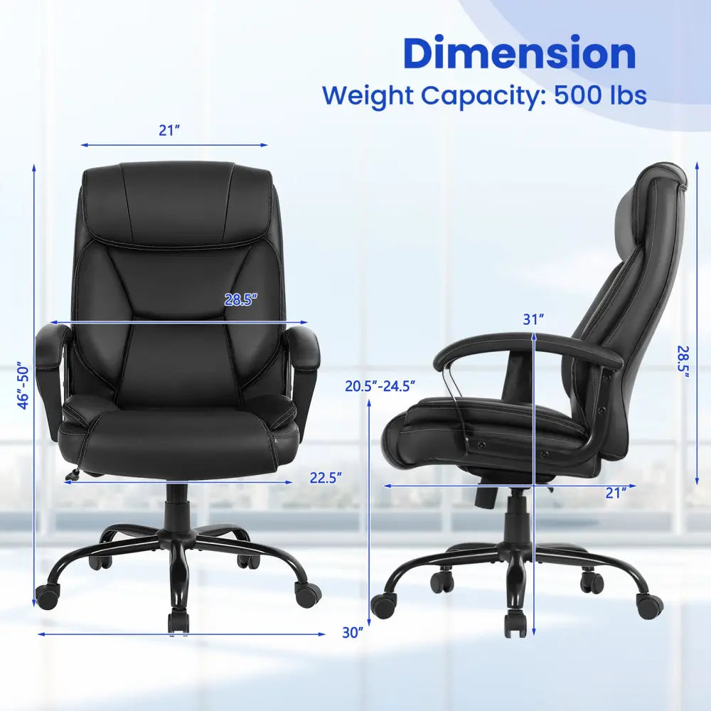 Massage Executive Office Chair with 6 Vibrating Points-Black - Black - Big and Tall Chairs
