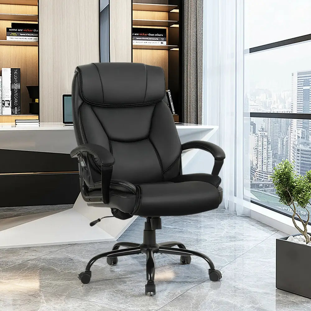 Massage Executive Office Chair with 6 Vibrating Points-Black - Black - Big and Tall Chairs