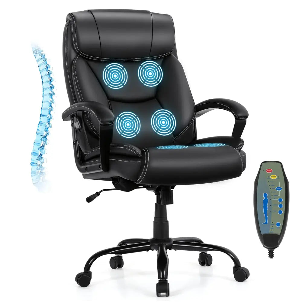 Massage Executive Office Chair with 6 Vibrating Points-Black - Black - Big and Tall Chairs