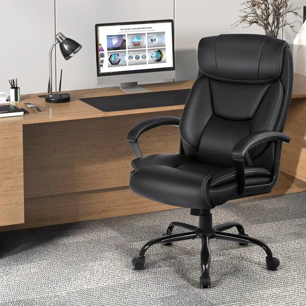 Massage Executive Office Chair with 6 Vibrating Points-Black - Black - Big and Tall Chairs