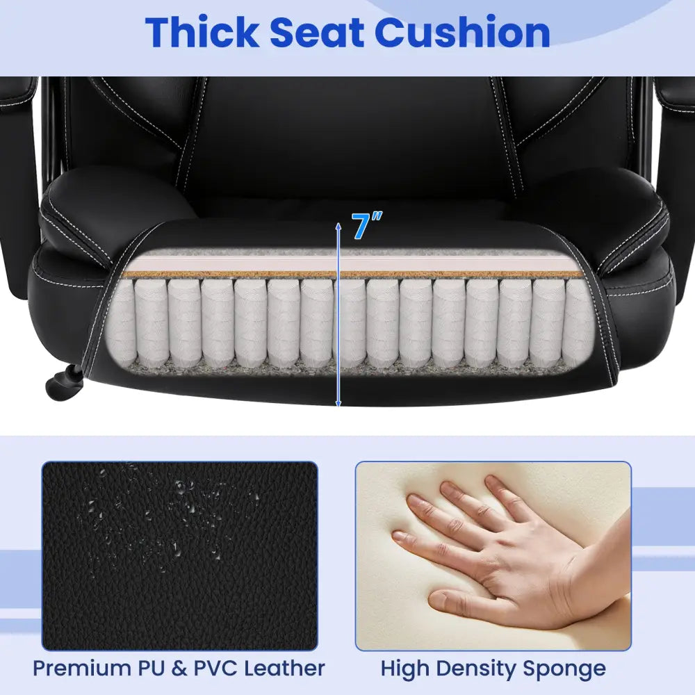 Massage Executive Office Chair with 6 Vibrating Points-Black - Black - Big and Tall Chairs