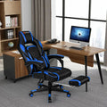 Massage Gaming Chair with Footrest and Lumbar Support - Blue - Gaming Chairs