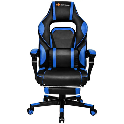 Massage Gaming Chair with Footrest and Lumbar Support - Blue - Gaming Chairs