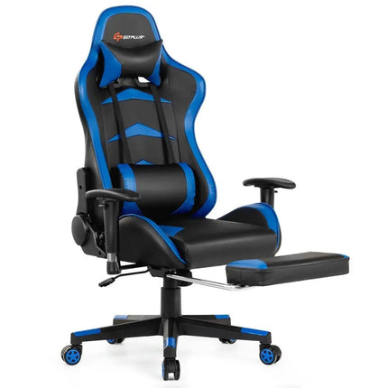 Massage Gaming Chair with Footrest-Blue - Blue - Gaming Chairs