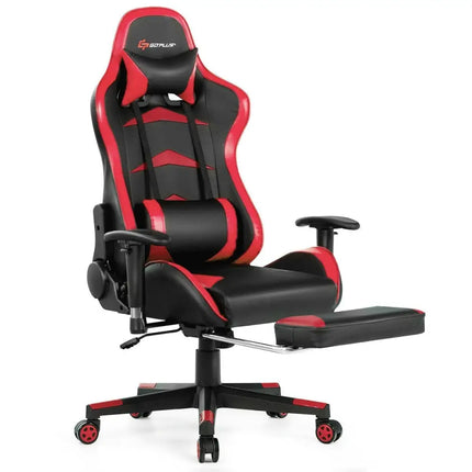 Massage Gaming Chair with Footrest-Red - Red - Gaming Chairs