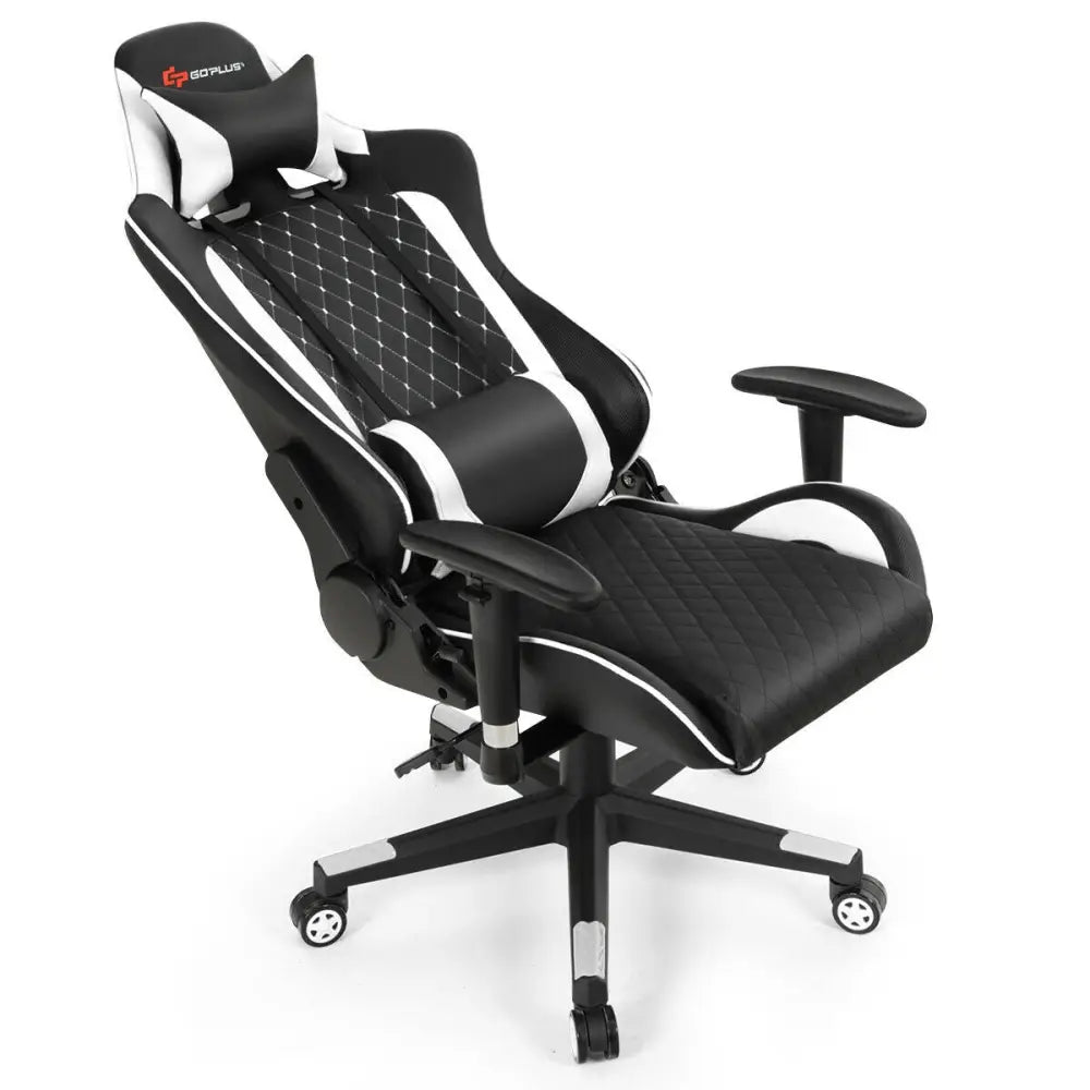 Massage Gaming Chair with Lumbar Support and Headrest-White - White - Gaming Chairs