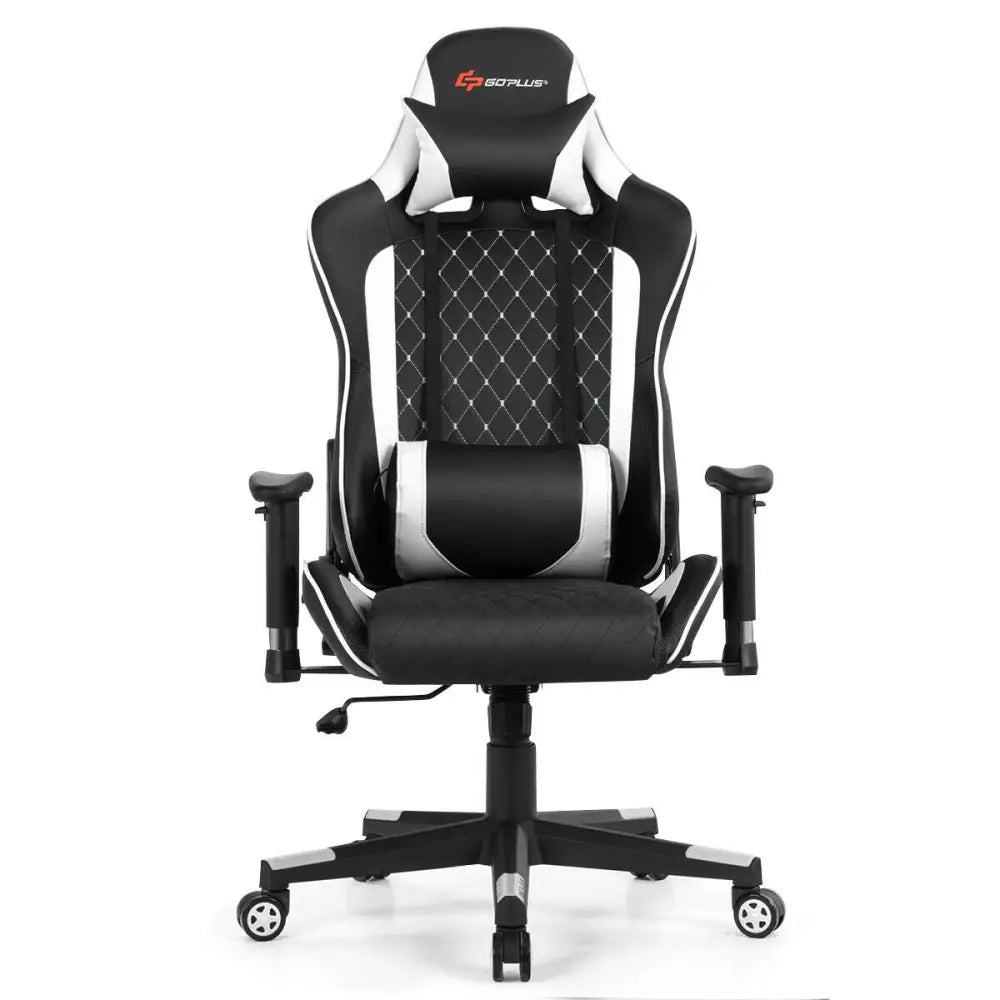 Massage Gaming Chair with Lumbar Support and Headrest-White - White - Gaming Chairs