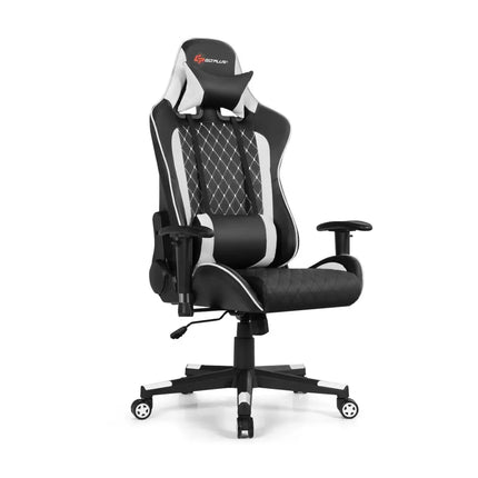 Massage Gaming Chair with Lumbar Support and HeadrestWhite - Oasis Home Essentials