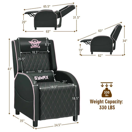 Massage Gaming Recliner Chair with Headrest and Adjustable Backrest for Home Theater-Pink - Pink - Gaming Chairs