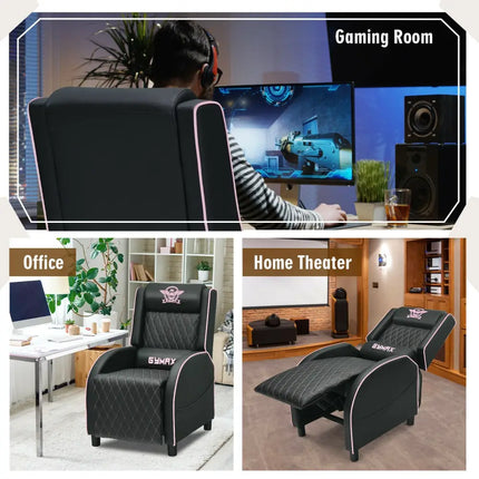 Massage Gaming Recliner Chair with Headrest and Adjustable Backrest for Home Theater-Pink - Pink - Gaming Chairs