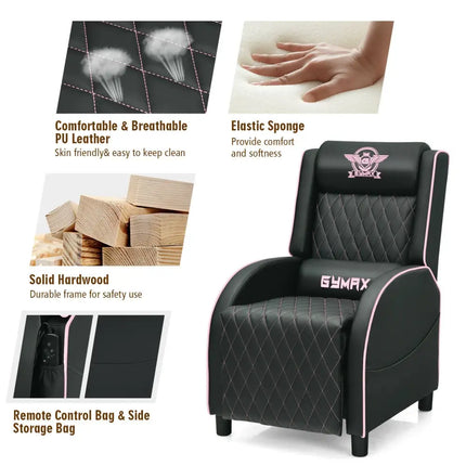 Massage Gaming Recliner Chair with Headrest and Adjustable Backrest for Home Theater-Pink - Pink - Gaming Chairs