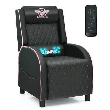 Massage Gaming Recliner Chair with Headrest and Adjustable Backrest for Home Theater-Pink - Pink - Gaming Chairs
