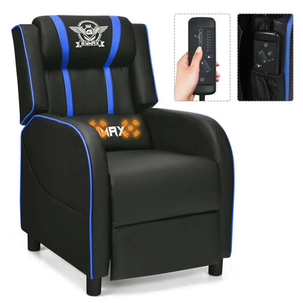 Massage Racing Gaming Single Recliner Chair-Blue - Blue - Gaming Chairs