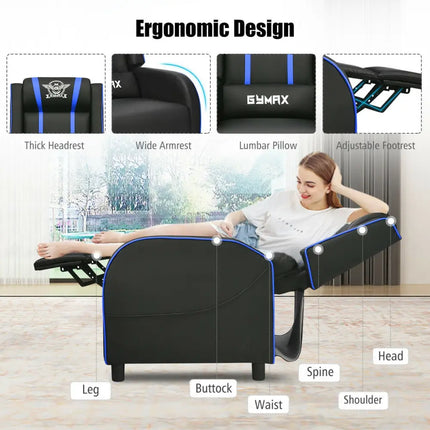 Massage Racing Gaming Single Recliner Chair-Blue - Blue - Gaming Chairs