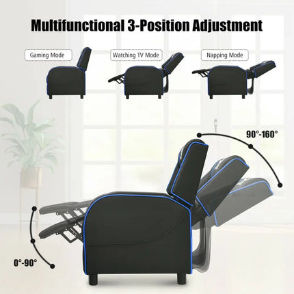 Massage Racing Gaming Single Recliner Chair-Blue - Blue - Gaming Chairs