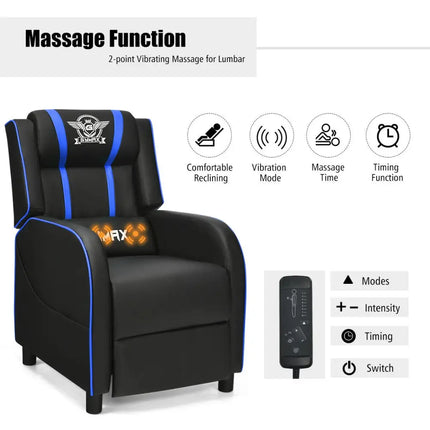 Massage Racing Gaming Single Recliner Chair-Blue - Blue - Gaming Chairs