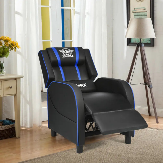 Massage Racing Gaming Single Recliner Chair-Blue - Blue - Gaming Chairs