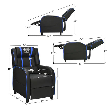 Massage Racing Gaming Single Recliner Chair-Blue - Blue - Gaming Chairs