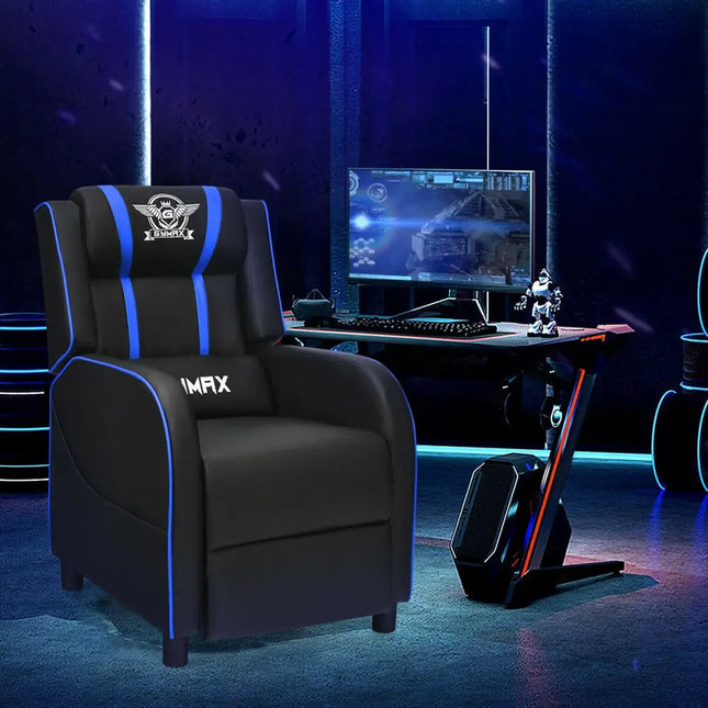 Massage Racing Gaming Single Recliner Chair-Blue - Blue - Gaming Chairs
