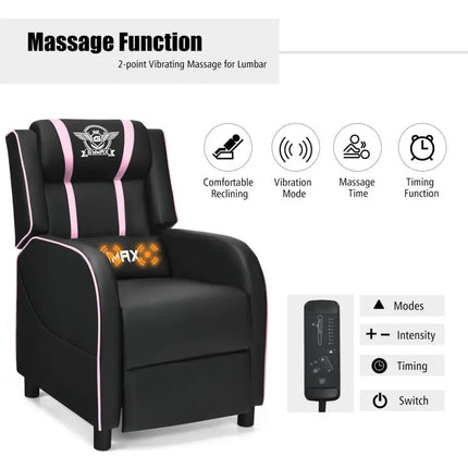 Massage Racing Gaming Single Recliner Chair-Pink - Pink - Gaming Chairs
