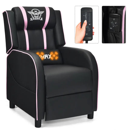 Massage Racing Gaming Single Recliner Chair-Pink - Pink - Gaming Chairs