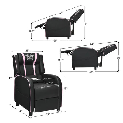 Massage Racing Gaming Single Recliner Chair-Pink - Pink - Gaming Chairs