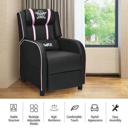 Massage Racing Gaming Single Recliner Chair-Pink - Pink - Gaming Chairs