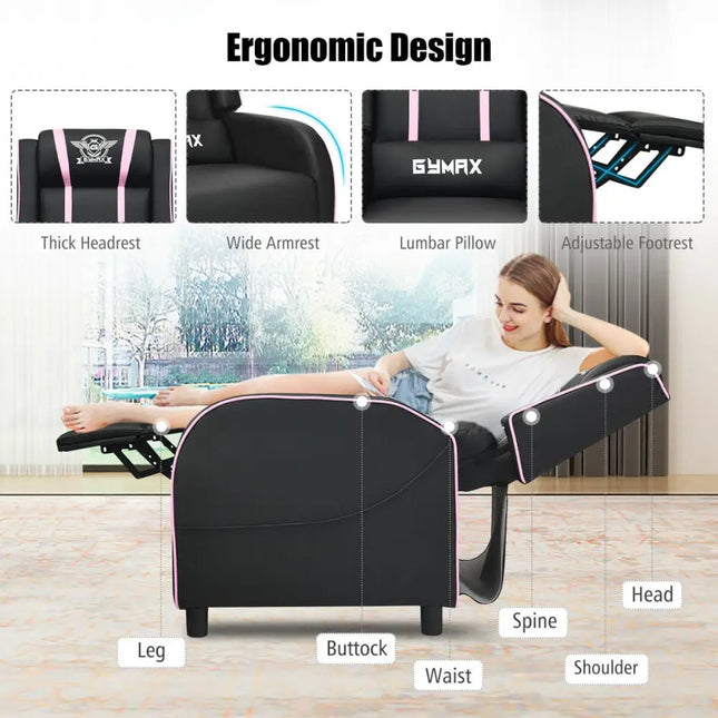 Massage Racing Gaming Single Recliner Chair-Pink - Pink - Gaming Chairs