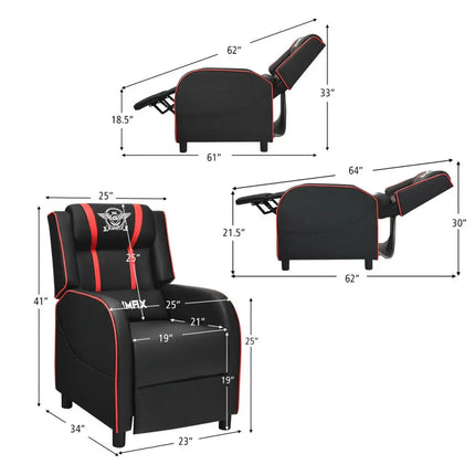Massage Racing Gaming Single Recliner Chair-Red - Red - Gaming Chairs
