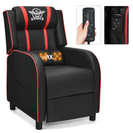 Massage Racing Gaming Single Recliner Chair-Red - Red - Gaming Chairs