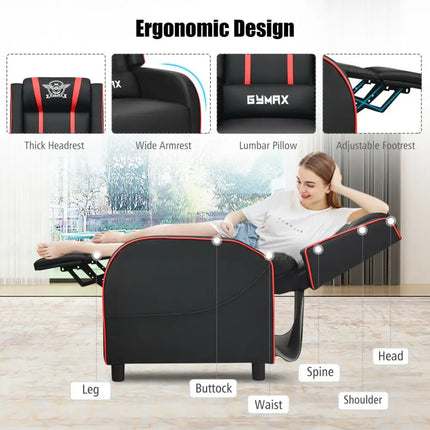 Massage Racing Gaming Single Recliner Chair-Red - Red - Gaming Chairs