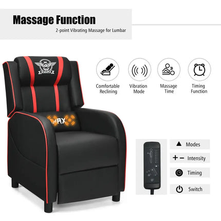 Massage Racing Gaming Single Recliner Chair-Red - Red - Gaming Chairs