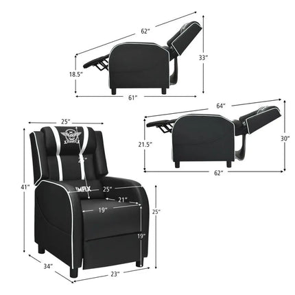 Massage Racing Gaming Single Recliner Chair-White - White - Gaming Chairs