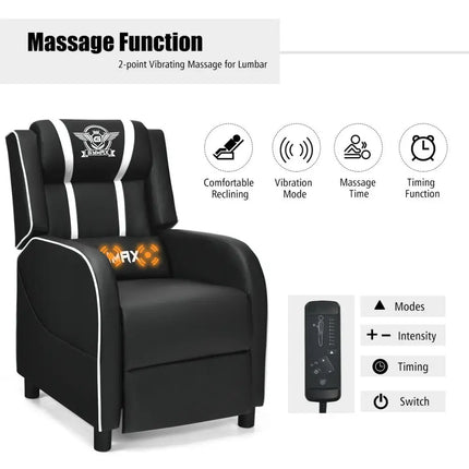 Massage Racing Gaming Single Recliner Chair-White - White - Gaming Chairs