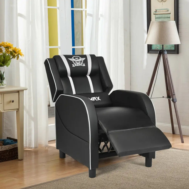 Massage Racing Gaming Single Recliner Chair-White - White - Gaming Chairs