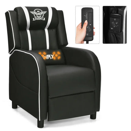 Massage Racing Gaming Single Recliner Chair-White - White - Gaming Chairs