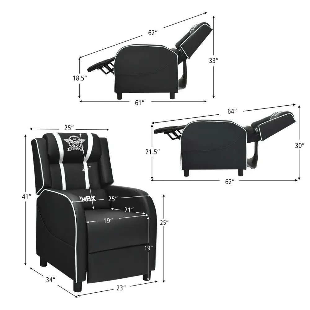 Massage Racing Gaming Single Recliner Chair-White - White - Gaming Chairs