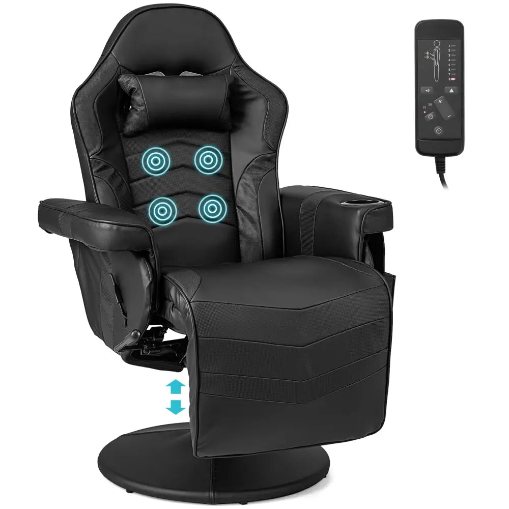 Massage Video Gaming Recliner Chair with Adjustable Height-Black - Black - Gaming Chairs