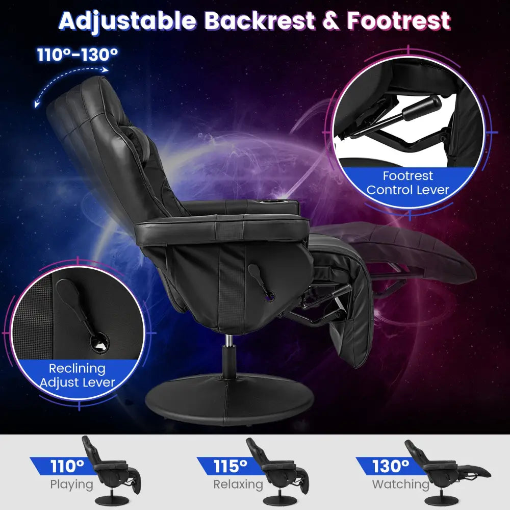 Massage Video Gaming Recliner Chair with Adjustable Height-Black - Black - Gaming Chairs