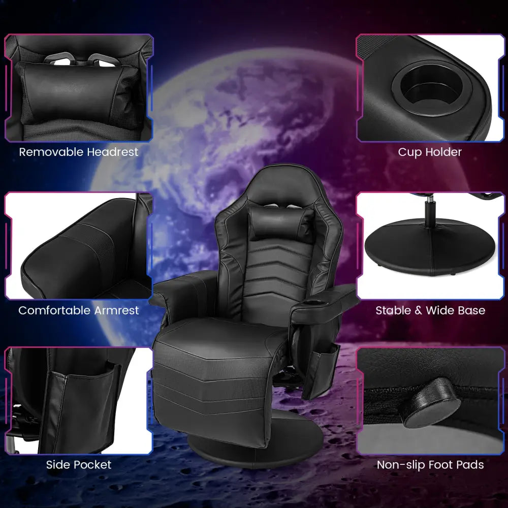 Massage Video Gaming Recliner Chair with Adjustable Height-Black - Black - Gaming Chairs