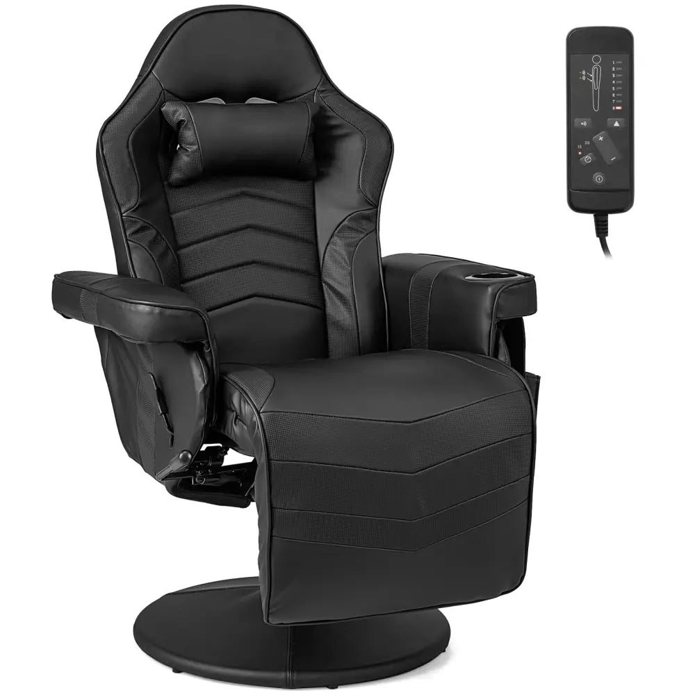 Massage Video Gaming Recliner Chair with Adjustable Height-Black - Black - Gaming Chairs
