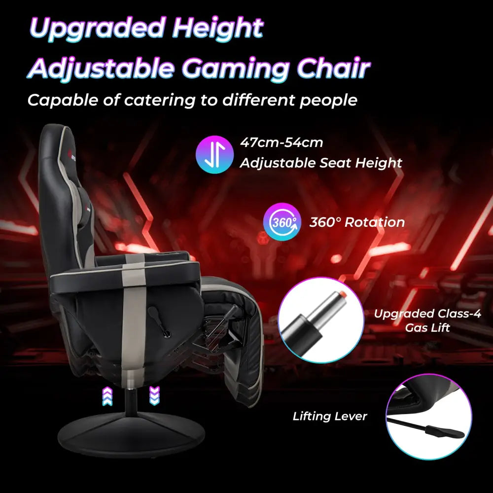 Massage Video Gaming Recliner Chair with Adjustable Height-Gray - Gray - Gaming Chairs
