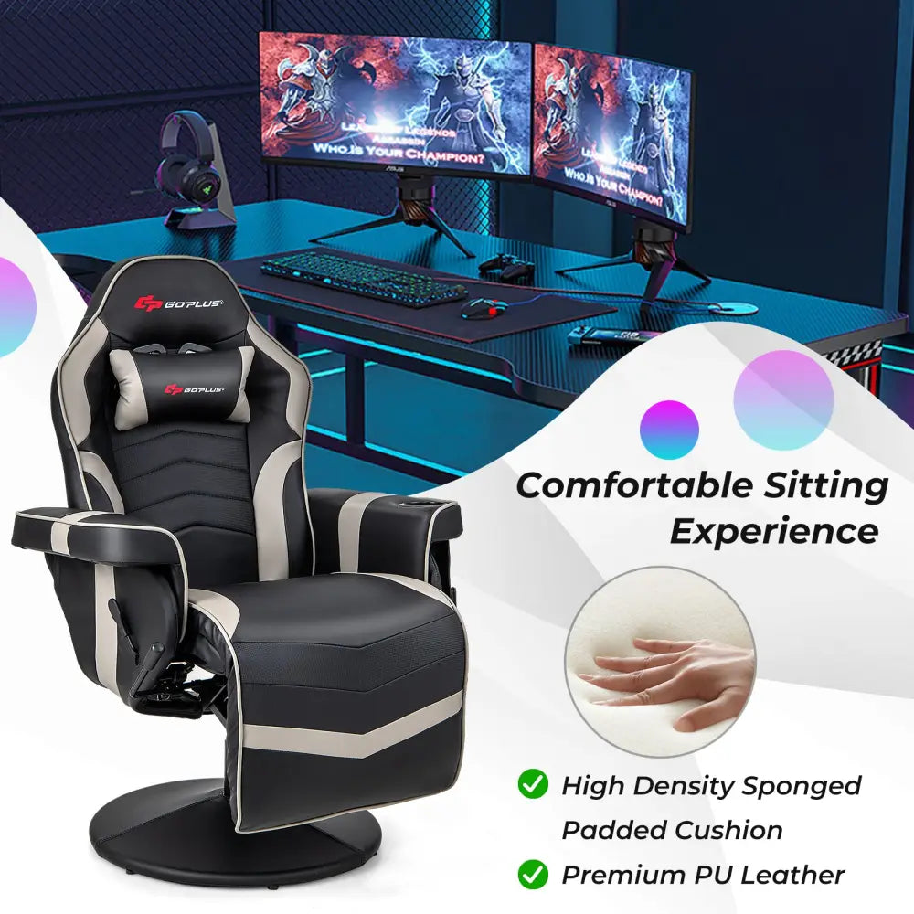 Massage Video Gaming Recliner Chair with Adjustable Height-Gray - Gray - Gaming Chairs
