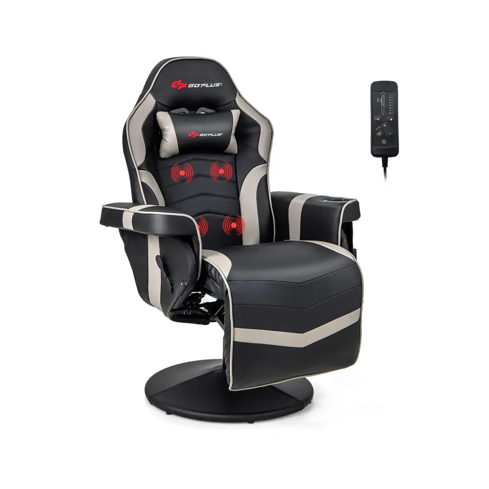 Massage Video Gaming Recliner Chair with Adjustable Height-Gray - Gray - Gaming Chairs