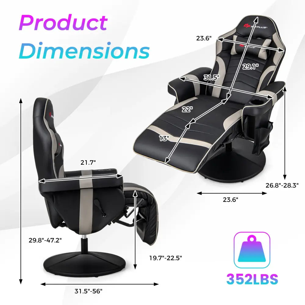Massage Video Gaming Recliner Chair with Adjustable Height-Gray - Gray - Gaming Chairs
